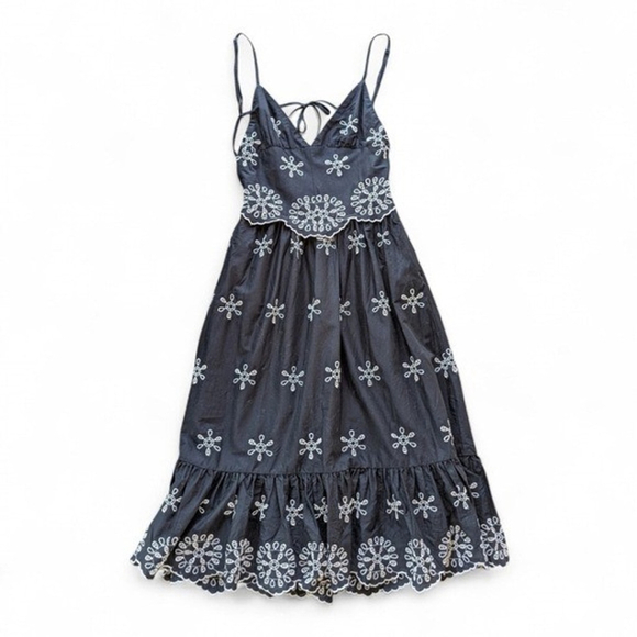 Zara Black Embroidered Tie-Back Midi Dress XS - Picture 3 of 10